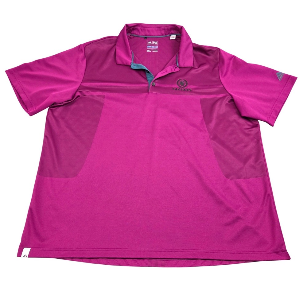 Caesars Palace Adidas Golf Polo Shirt Mens 2XL Magenta ClimaCool Performance